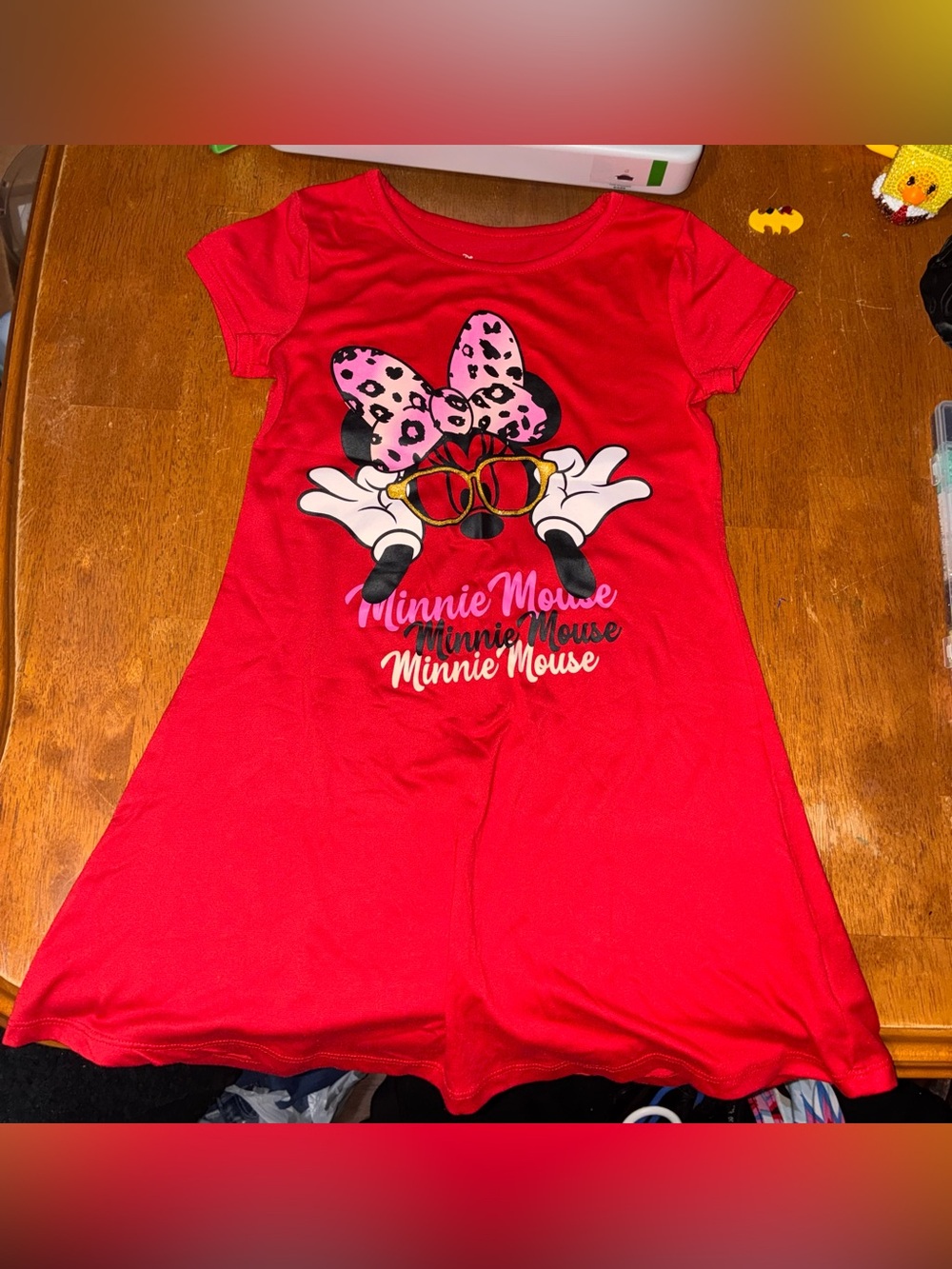 Disney Red Minnie Mouse Girls' Nightgown with Leopard Bow Graphic